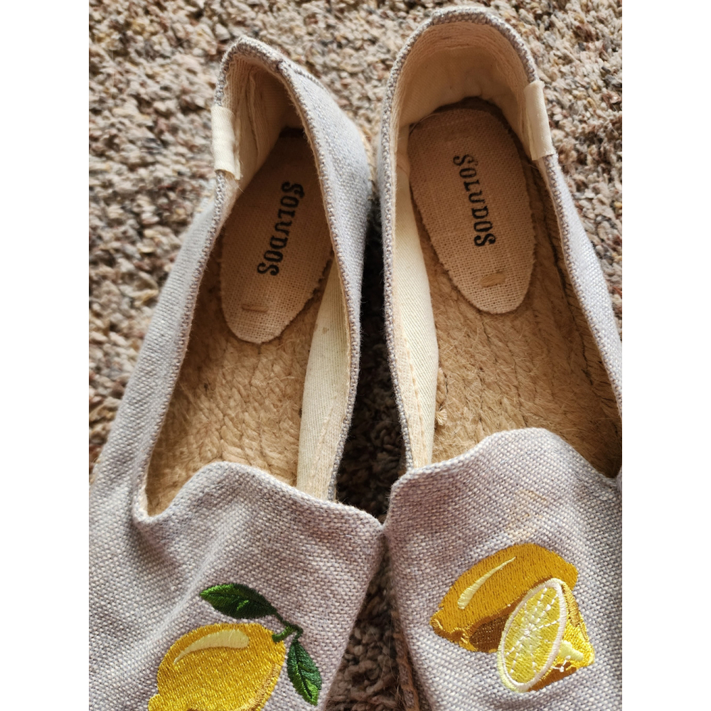 NWOT Soludos Lemon Embroidered Smoking Slipper Espadrille Flat Size 7.5 - Picture 5 of 7